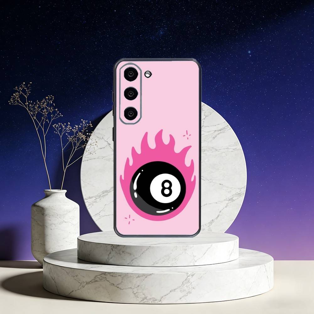 8 Ball Aesthetic Pink Phone Case For Samsung Galaxy A73,A72,A71,A70,A53,A52,A51,Others Soft Black Cover