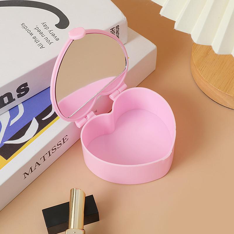 

Шкатулка для украшений в форме сердца, розовая шкатулка для хранения украшений в форме сердца для девочек, настольная шкатулка для хранения украшений в студенческом общежитии, двойное зеркало, органайзер для макияжа розовый