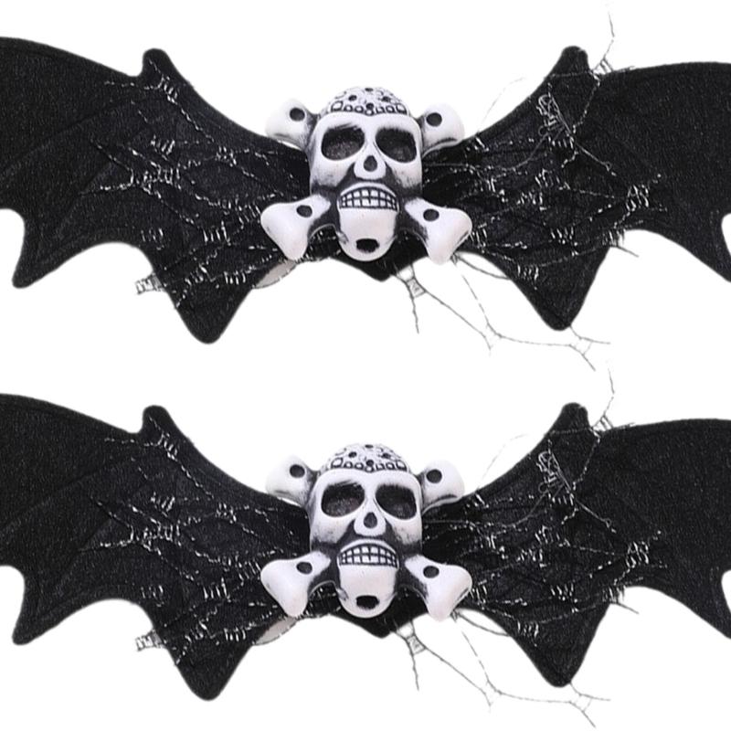 2Pcs Halloween Skull Bat Hair Accessories Lightweight Fabric Design For Costume Parties And Everyday Wear