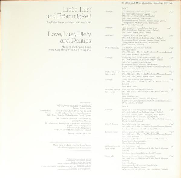 

LP Record PRO CANTIONE ANTIQUA EARLY MUSIC Liebe Lust Und Frommigkeit 25222861 BASF 1975 Germany Classical Used