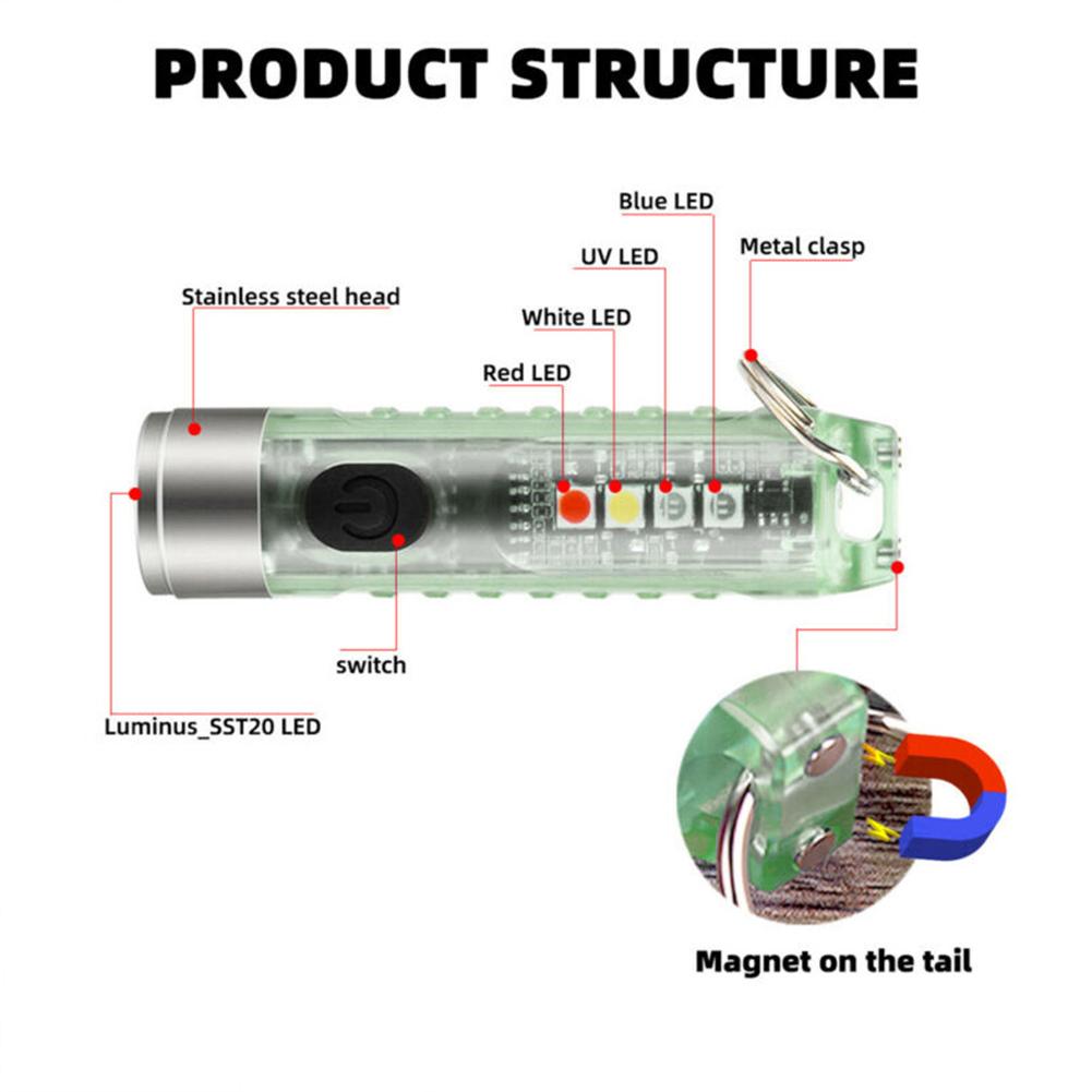 Mini Keychain Flashlight Multifunctional 400lm High Brightness Usb C Rechargeable Magnetic Torch Camping Light