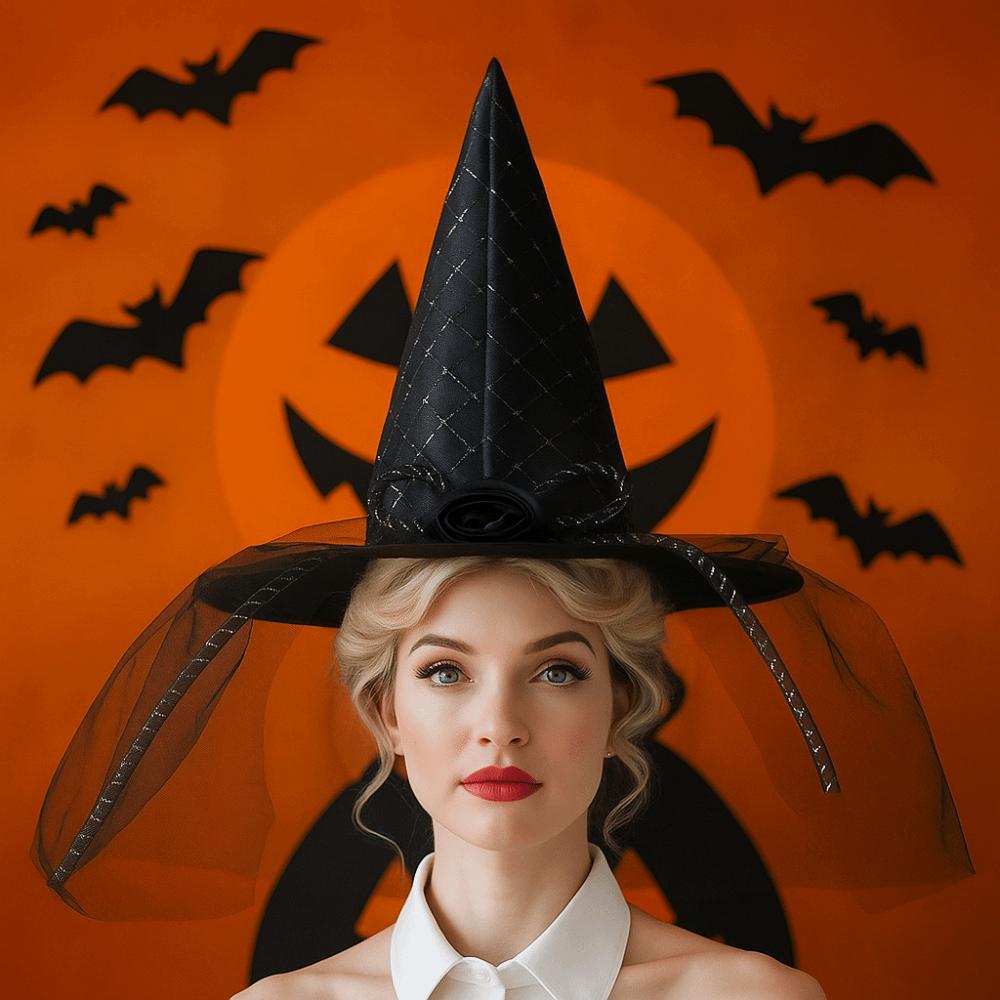 Rose Flower Wizard Cap Foldable Feather Halloween Cap Funny Halloween Witch Hat  Dress Up Headgear