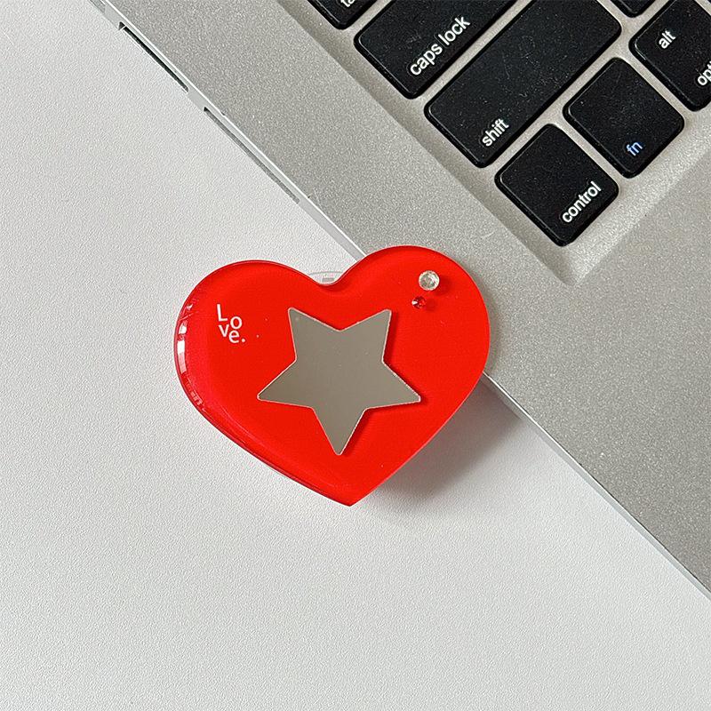 Heart-shaped Rhinestone Star Mirror Phone Holder with Magnetic Finger Ring