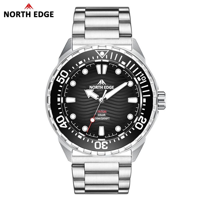 Solar-Powered Men's 300M Waterproof Analog Diving Watch - Stainless Steel