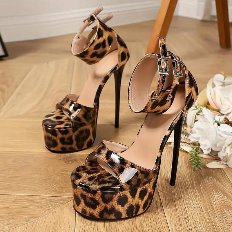 Sexy Peep Toe Party Nightclub Stripper Shoes Leopard Print Platform High Heels 16CM Sandals Women Fetish Stilettos Mujer