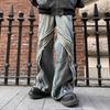 Vintage Wash Patchwork Raw Edge Wide Leg Jeans Men Women Streetwear Denim Pants
