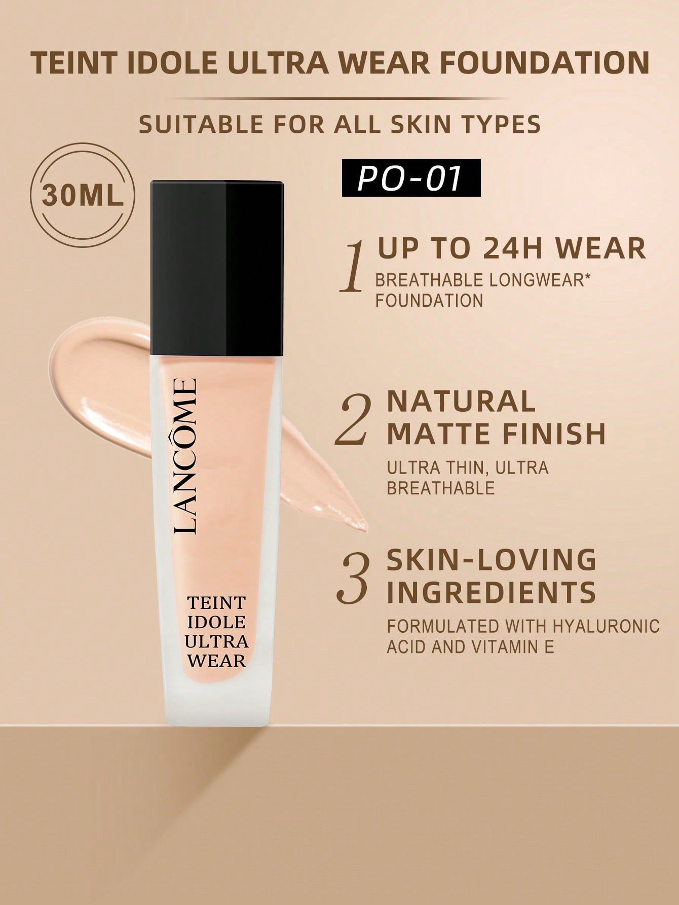 

Тональный крем Lancôme Teint Idole Ultra Wear | PO-01, SPF40/PA+++, 30 мл P0-01 30ml