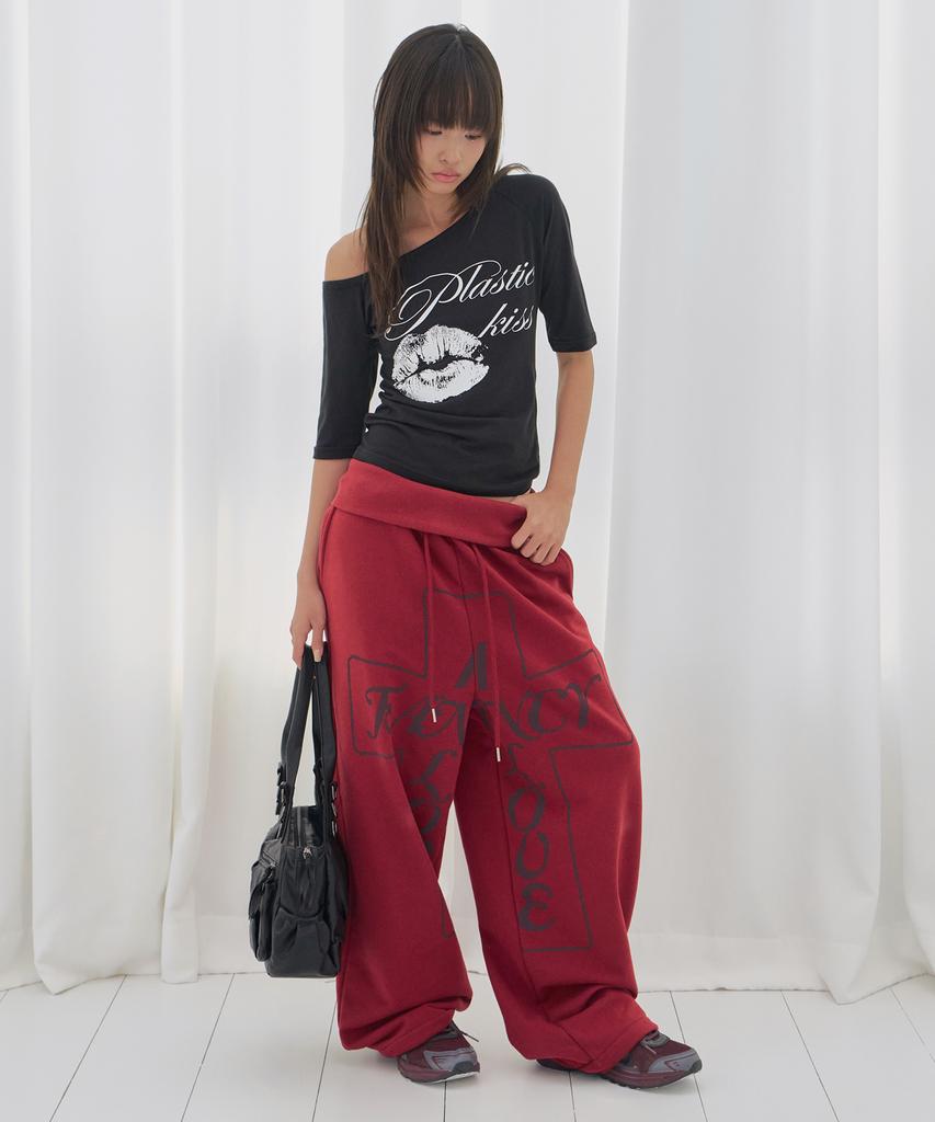 FANCY CLUB Pros Band Sweatpants (Cherry Red) F26Qd158