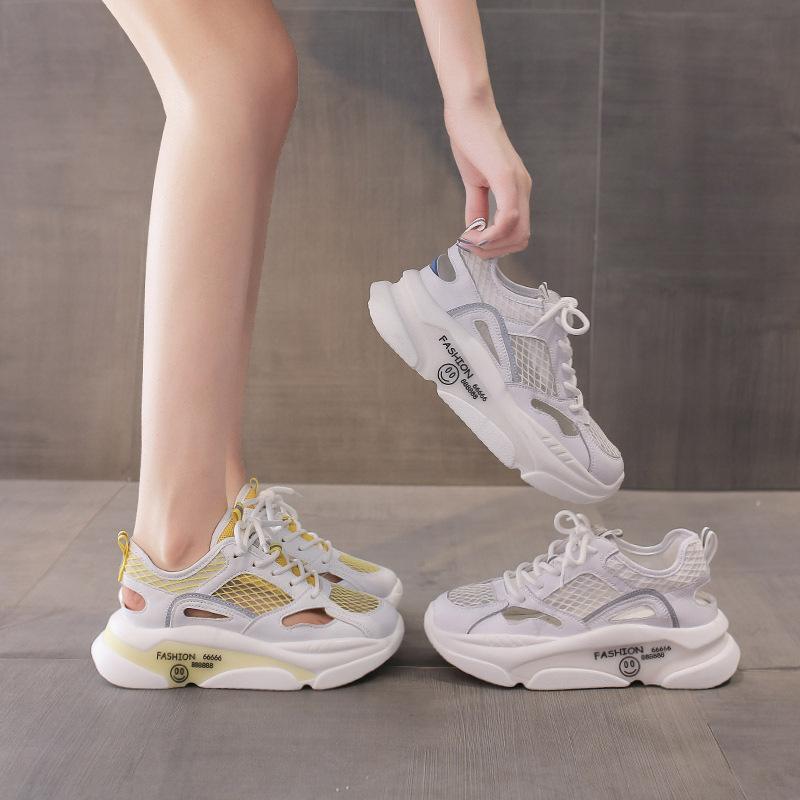 Fashion New Women's Not-peep Toe Sandals Summer Hollow Lace-up Casual Shoes Soft Platform Sneakers Women Fashion Wild Mesh Sports Shoes