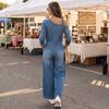 Denim Jumpsuit für Damen Schulterfrei mit Taschen, Bequeme Lässige Lange Hose, Trendiges Mode Sommer Outfit