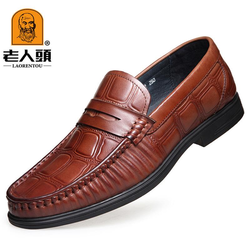 

Голова старика первый слой коровьей кожи мужская деловая кожаная обувь кожа крокодила повседневная обувь закрывает ноги ленивая обувь для вождения ремень 43