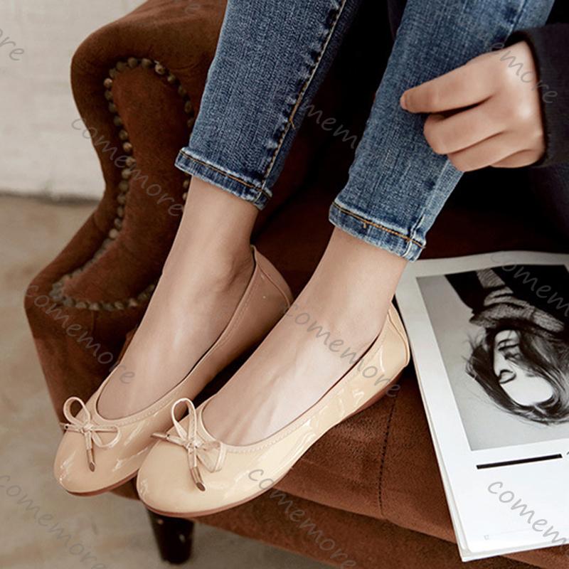 Comemore Women Flat Shoes Casual Patent Leather Loafers Round Toe Roll-Up Shoes Woman Bridesmaid Flats Solid Color Single Shoes