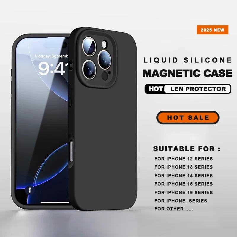 

Жидкий силиконовый магнитный чехол для телефона для iPhone 16E 16 14 15 Plus 12 13 16 Pro Max Официальный Magsafe Защита камеры Мягкая крышка For iPhone 16E