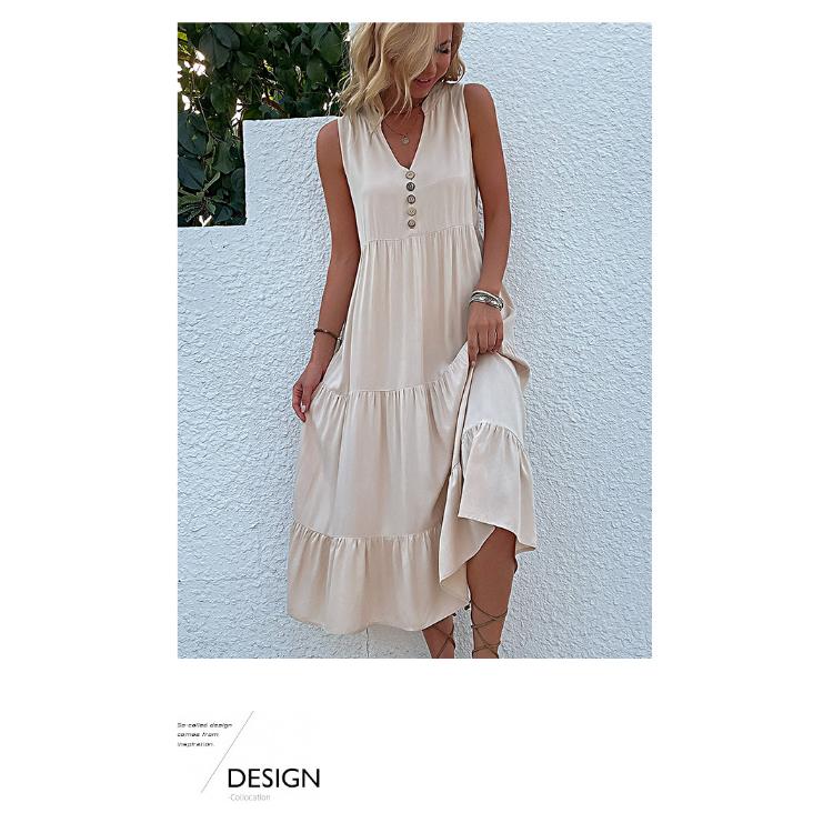 Sommerkleid für Damen, Tankkleid, ärmellos, lockeres, lässiges, einfarbiges Kleid, langes Kleid