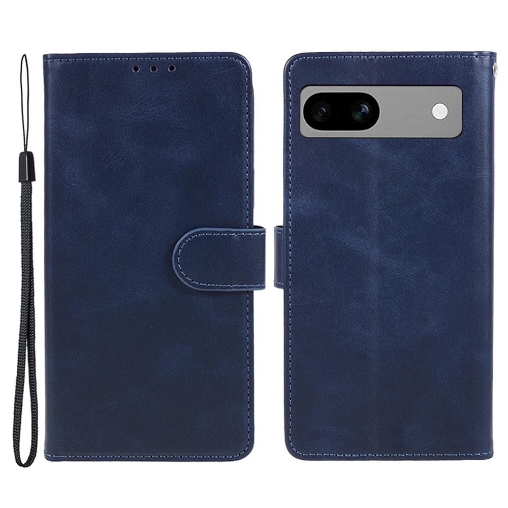 

For Google Pixel 7a Magnetic Clasp Calf Texture Cover PU Leather Wallet Stand Phone Case Blue