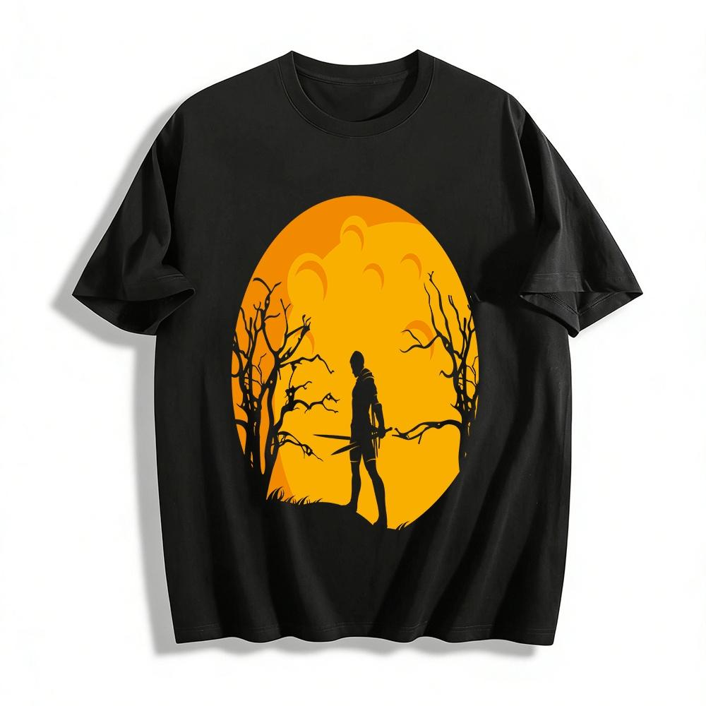 

Dark Wasteland Sword Warrior Silhouette Print Casual Tee Pure cotton T-shirt XXS