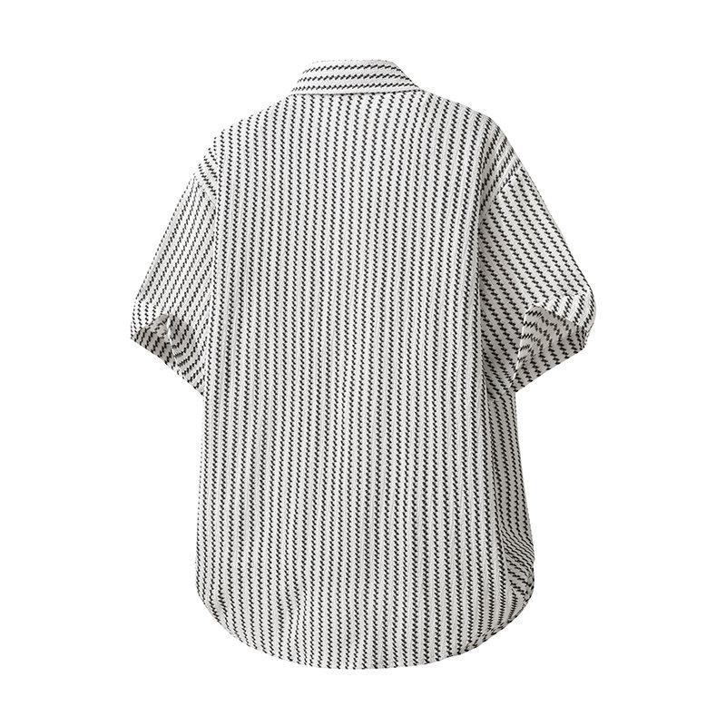 Men's Summer Casual Knitted Shirt Short Sleeve Striped Hawaiian Beach Top Fashionable Blouse