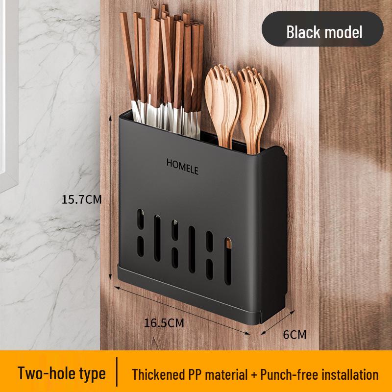 Wall-Mounted No-Drill Chopstick Holder with Multi-Compartments and Drainage, Large Capacity Cutlery Storage Box