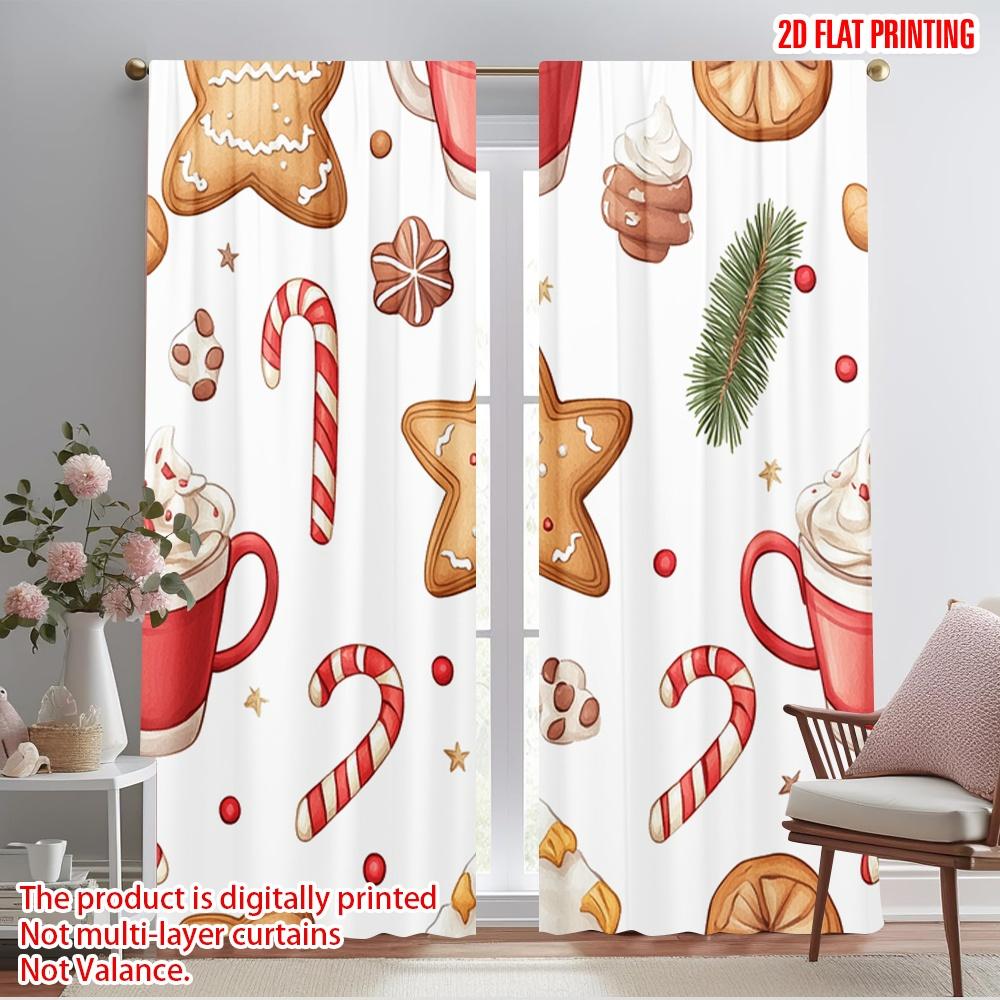 

2pcs,2D plane printing Contemporary Curtains Christmas Sweets Holiday Festive Versatile 100% Polyester (without rod) Room Decor 52.50×116.00 CM 2pcs