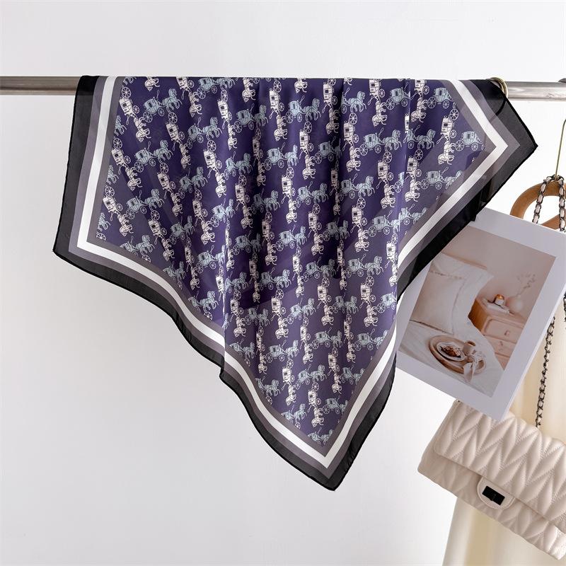 Dream Carriage Qihua Printed Silk Scarf Square Scarf Premium Shawl Versatile Neck Small Square Scarf Head Scarf Ladies Scarf