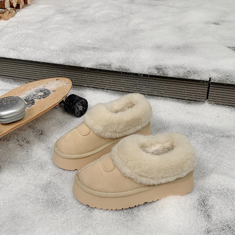 thick-soled leather surface warm snow boots women's shoes Mao Mao shoes 2025 new winter velvet thickened bread cotton shoes women