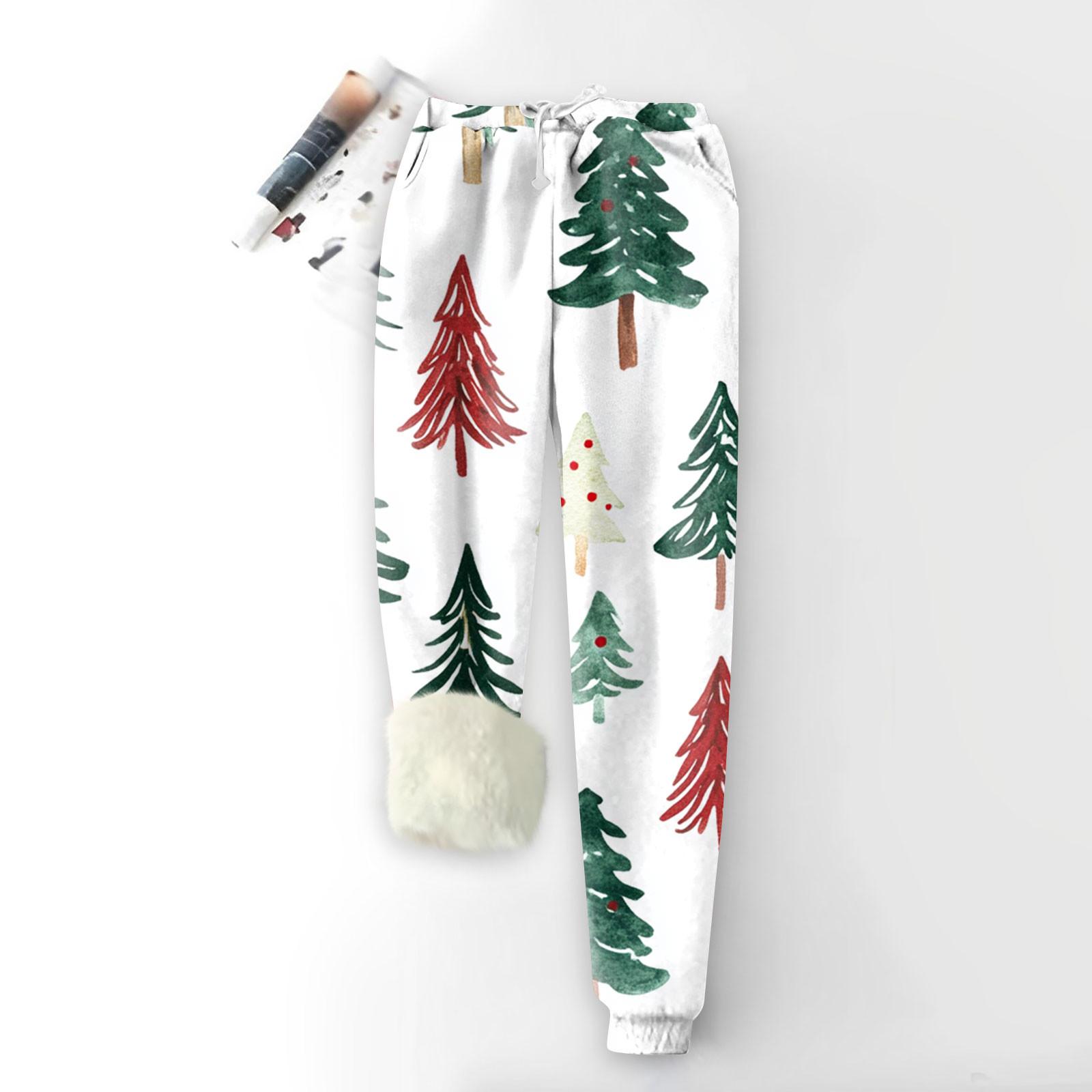 

Женские модные рождественские спортивные свободные утолщенные теплые флисовые брюки с принтом XL белый