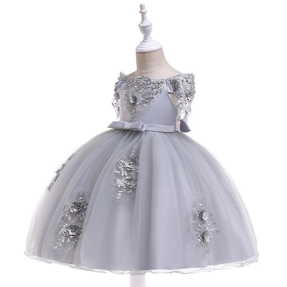 2024 One-Shoulder Puffy Princess Dress with Mesh Embroidery and Pearls for Girls