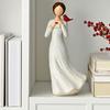 Hand Painted Girl Bird Figurine Resin Red Bird Standing on Girl's Shoulder Statue Sympathy Gifts for Loss of Loved One