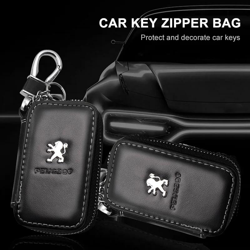 Leather Car Key Case Keys Full Cover Protector Shell Bag For Peugeot 208 308 206 307 207 3008 407 508 2008 5008 406 408 Key Bag