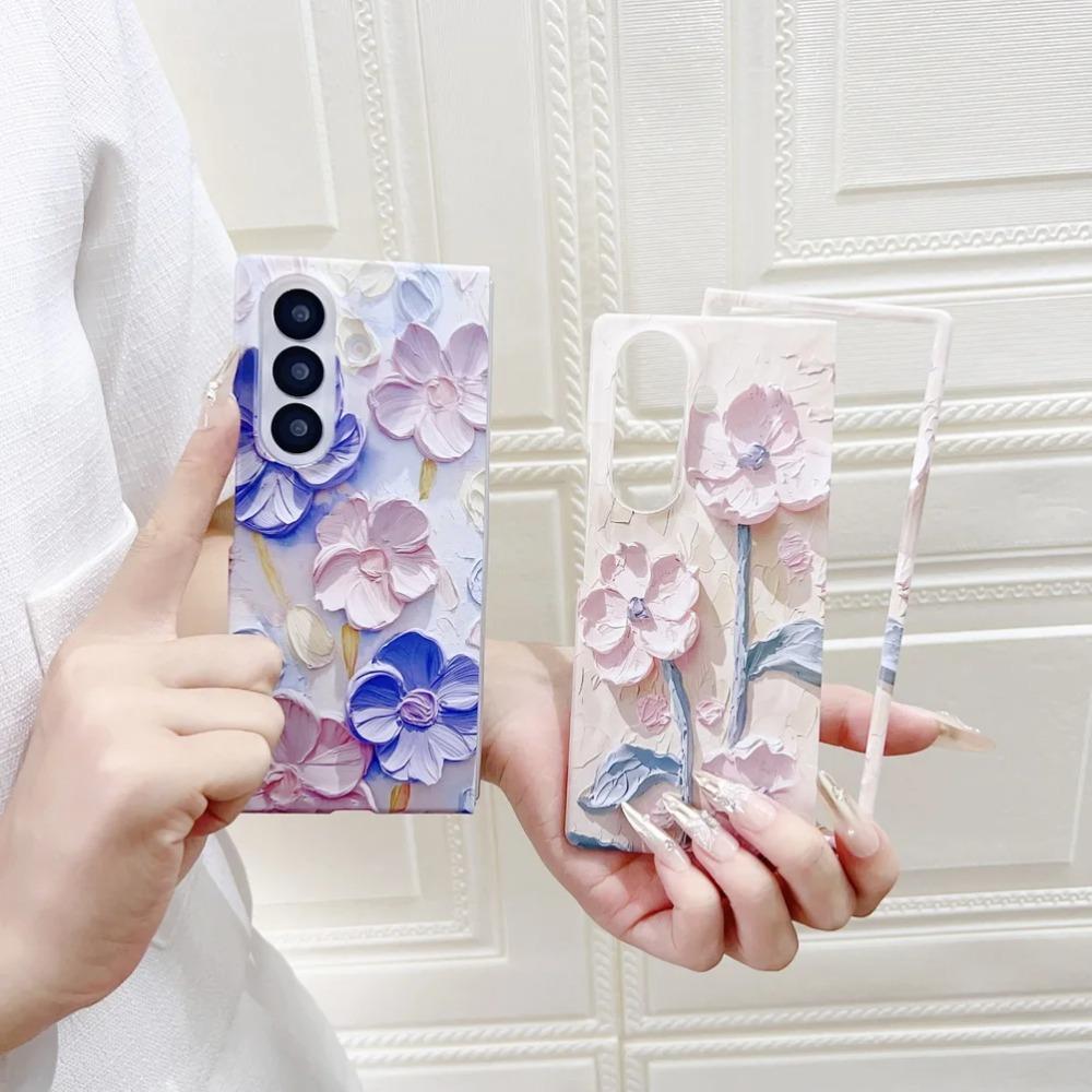 Colorful Embossed Effect Watercolor Flower Phone Case for Samsung Galaxy Z Fold 7 Shockproof Slim Camera Protection Back Cover