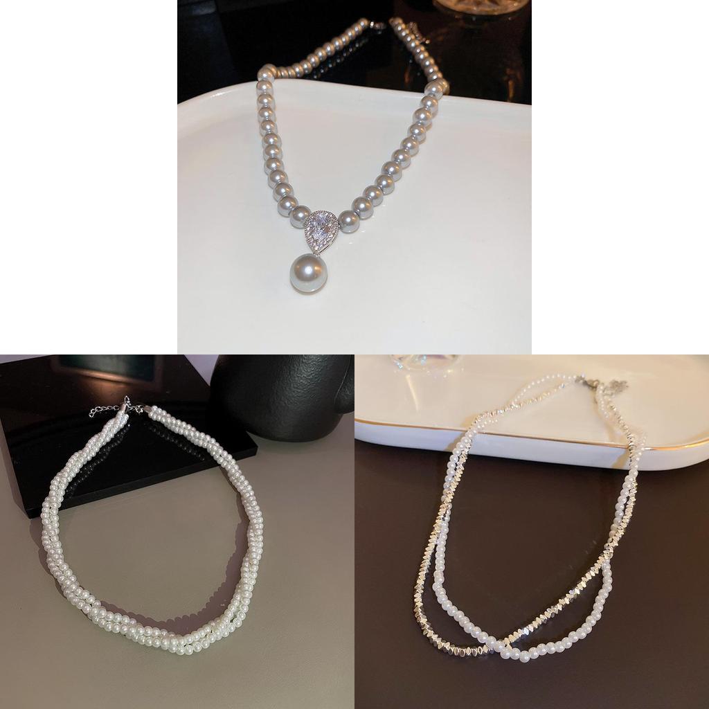 Colar Gota de Pérola Francês Vintage com Adornos de Zircônia para Mulheres Elegantes