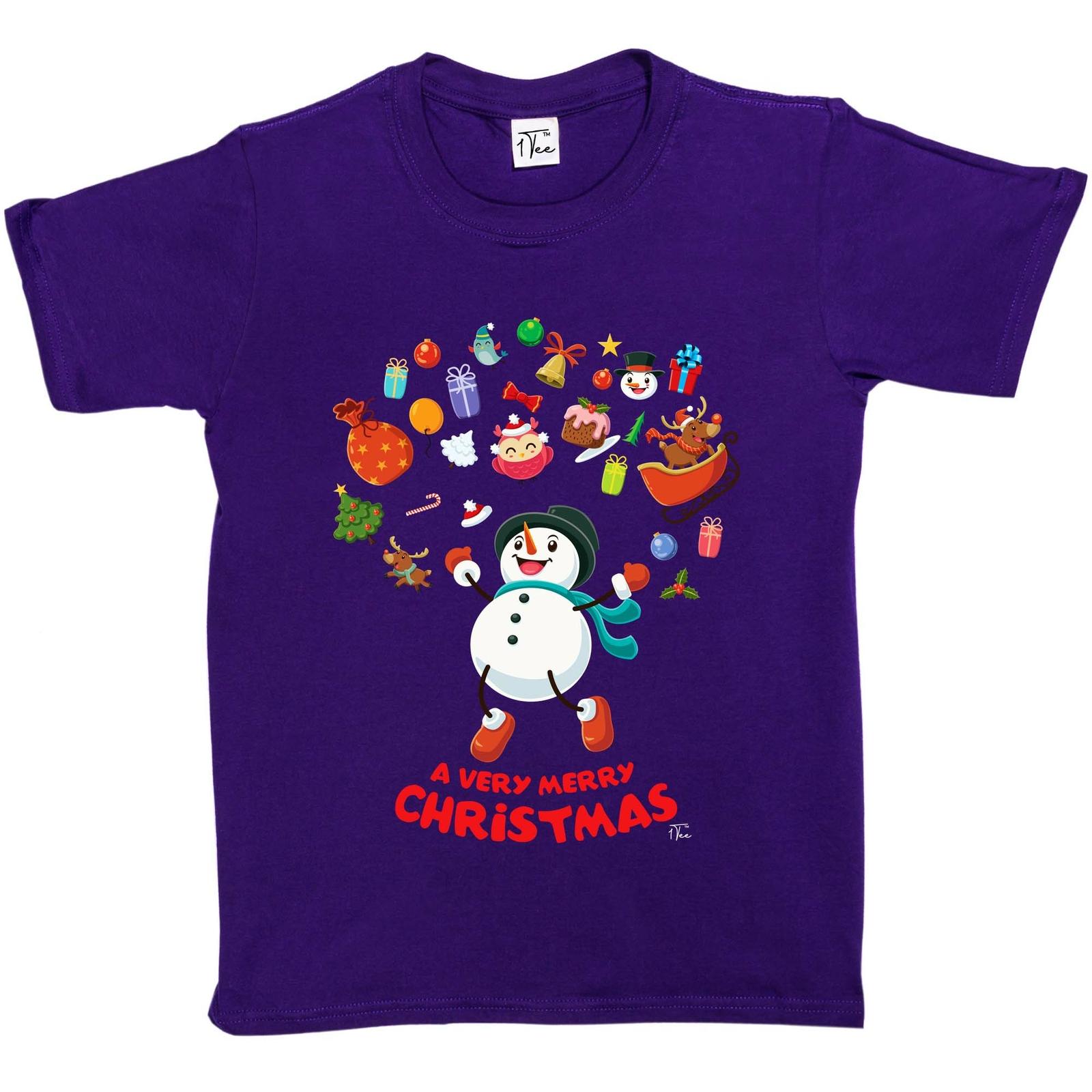 1Tee Kids Girls Merry Christmas Snowman Surrounded by Favourites T-Shirt S