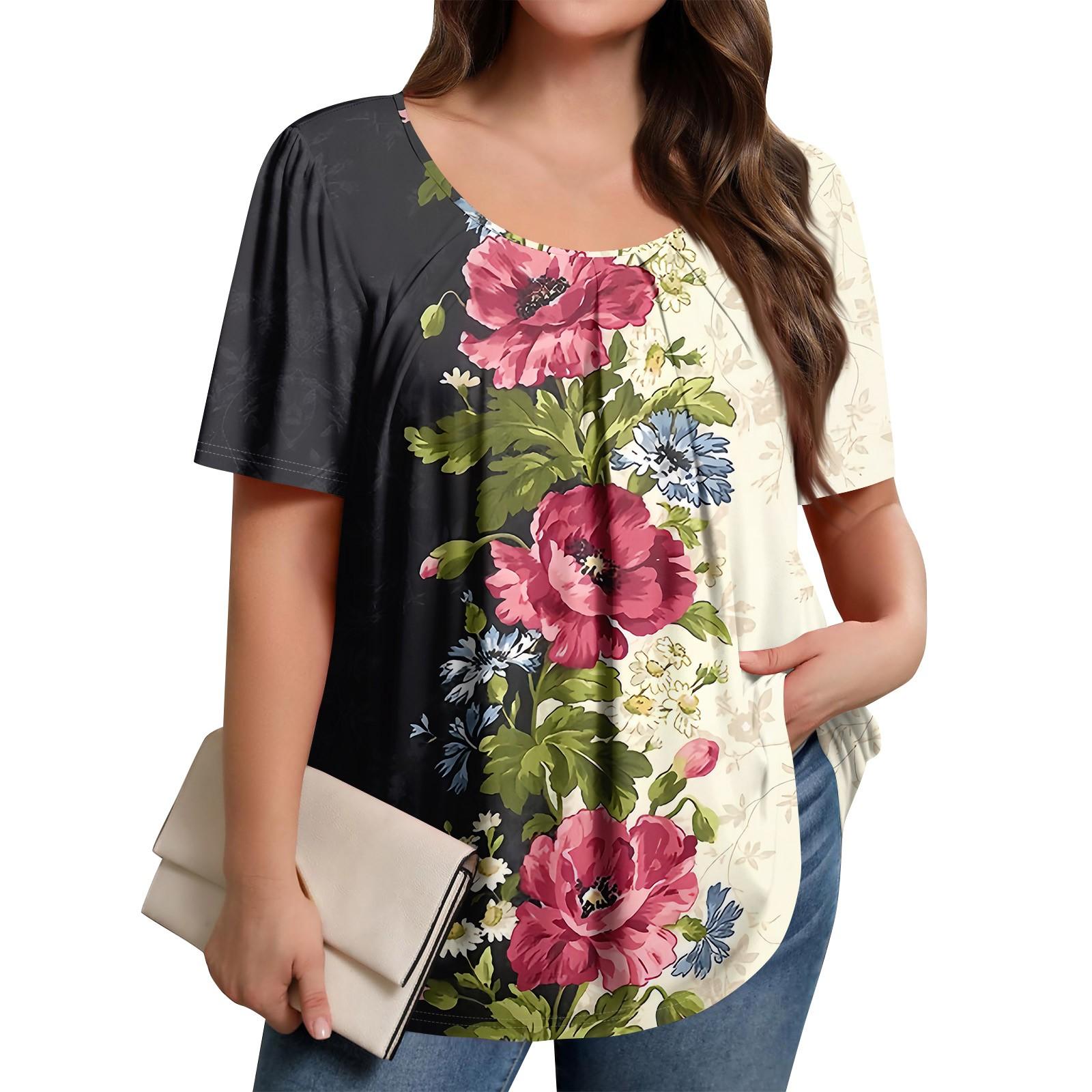 

Плюс Размер Женский Повседневный Круглый Вырез Плиссированный Короткий Рукав Однотонный Топ XXXL чёрный