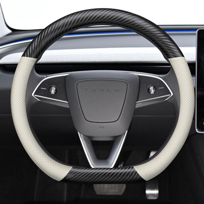 Housse de volant en cuir véritable pour Tesla Model 3 Y Diamètre 38 cm Style Sport Universelle