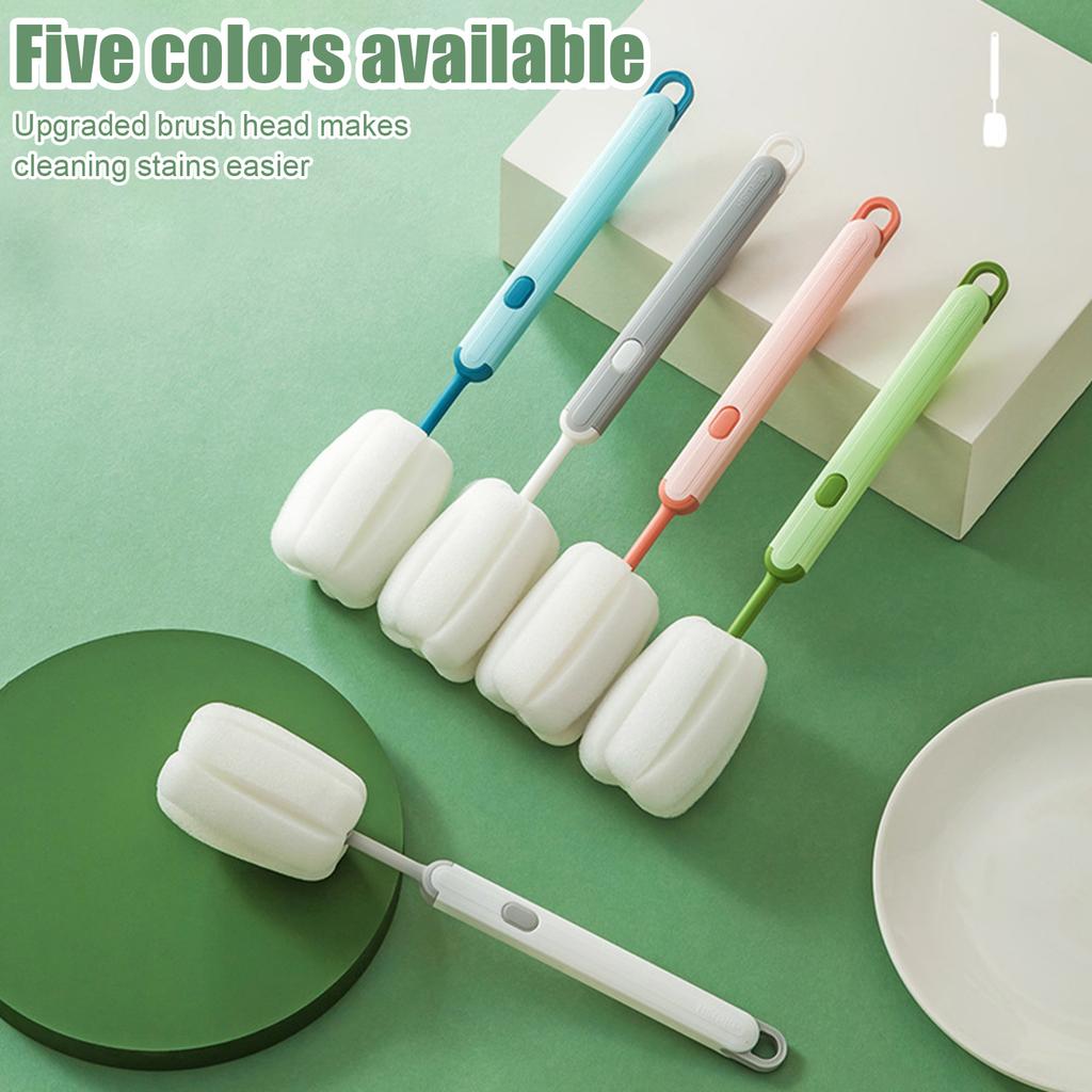 Rotating Sponge Bottle Brush for Cleaning Baby Bottles and Narrow Containers with 360 Degree No Dead Angle Cleaning Function and Soft Durable Bristles