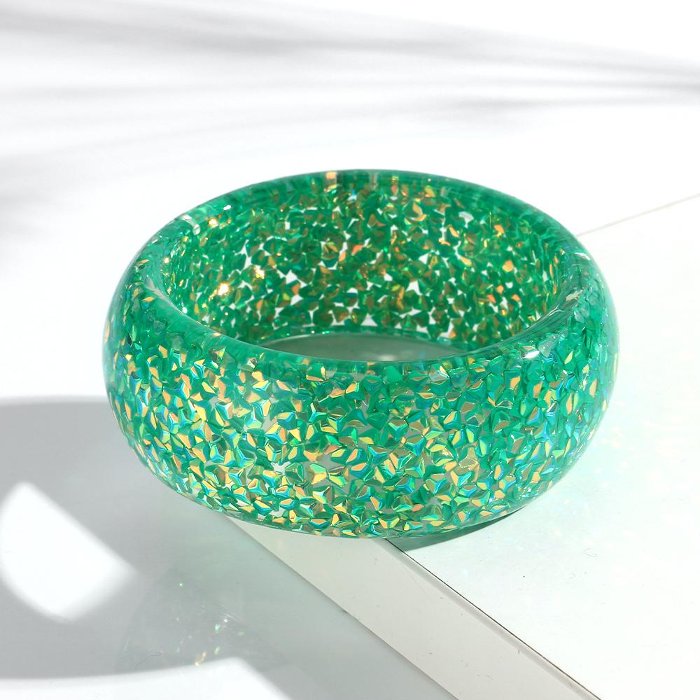 New Colorful Foil Geometric Resin Wide Bangle for Women Stackable Chunky Acrylic Round Statement Bracelets Trendy Jewelry Gifts