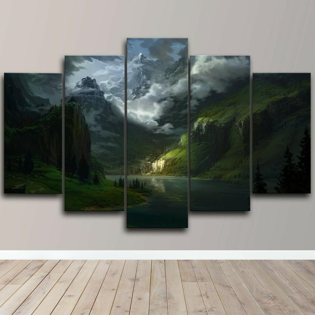5 Stück Berglandschaft dunkle Wolken Wald 5 Stück Leinwand Wandkunst Druck Home Decor Gemälde Poster HD-Druck 5 Stück ohne Rahmen