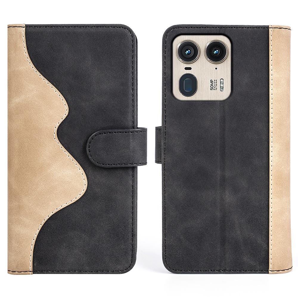 

For Motorola Edge 50 Ultra 5G/Moto X50 Ultra 5G Case Flip Folio Wallet Leather Phone Cover Splicing Color Black