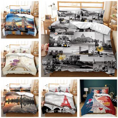 Set da letto con motivo architettonico 3D, Biancheria da letto per camera da letto, Copripiumino morbido, Federa, 2 o 3 pezzi Misura matrimoniale Decorazione per la casa
