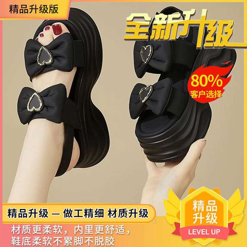 Popular Platform Sandals Women's New Models In the Summer of 2025 Wear Bows To Increase the Height of Small Roman Sandals