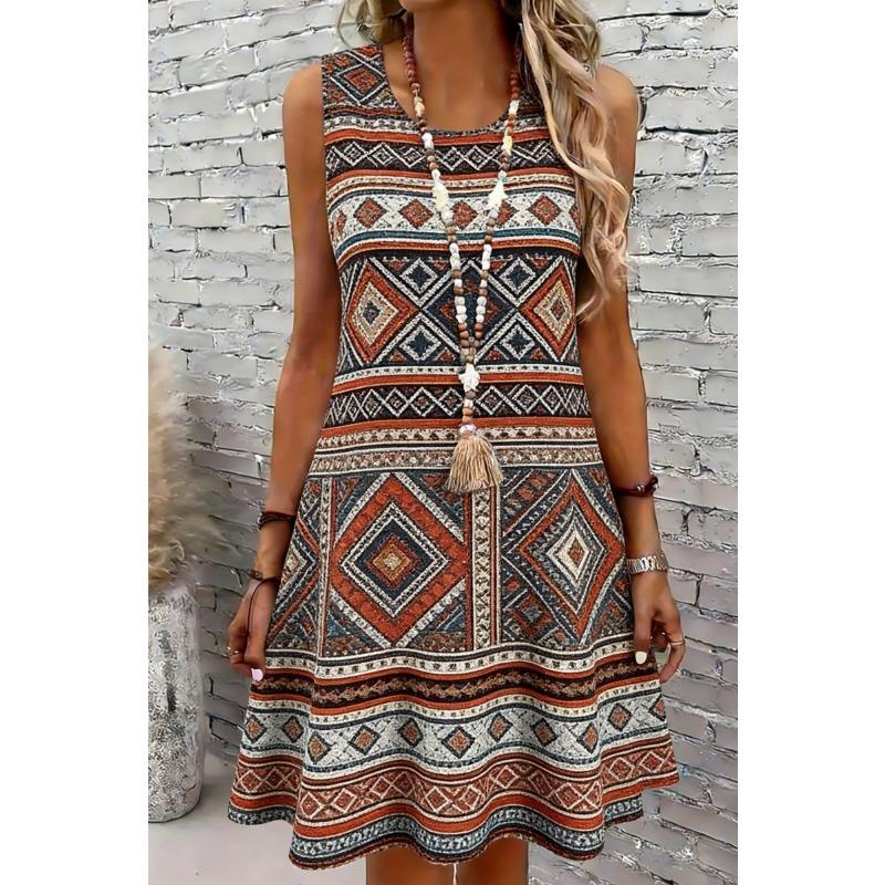 Nuevos Vestidos de Verano para Mujer Sin Mangas Vestidos de Rodilla Cuello Redondo Vestidos Casuales para Vacaciones en la Playa Vestidos de Mujer con Estampado Floral