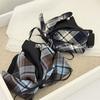 French Check-style Bow Tie Ribbon Hair Clip with A Sophisticated Look, Half-twisted Ponytail with A Hair Bun Clip and Hairpin