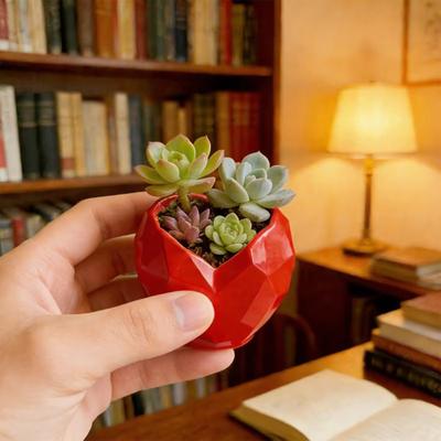 Small Diamond Heart Shape Planter for Small Plants 3D Printed Mini Geometric Heart Flower Pot for Indoor Home Office Desktop Decor