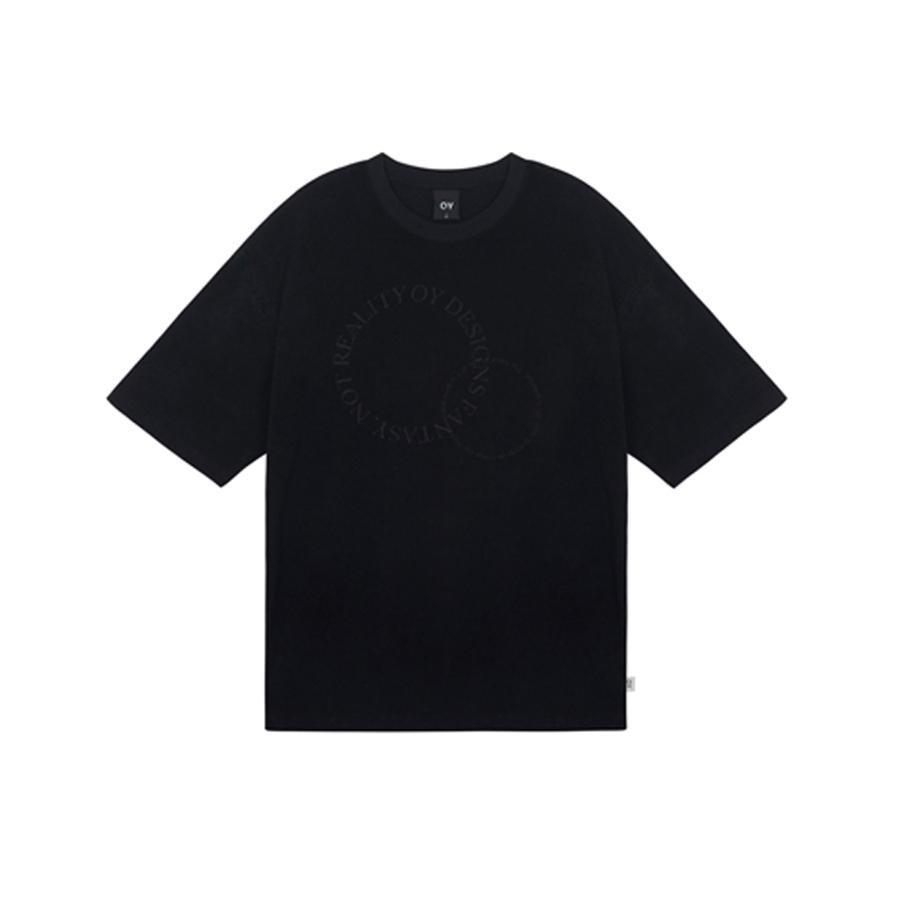 Opeunyadeu (Owai) Camiseta con Logo Redondo de Punto de Terry - Negro