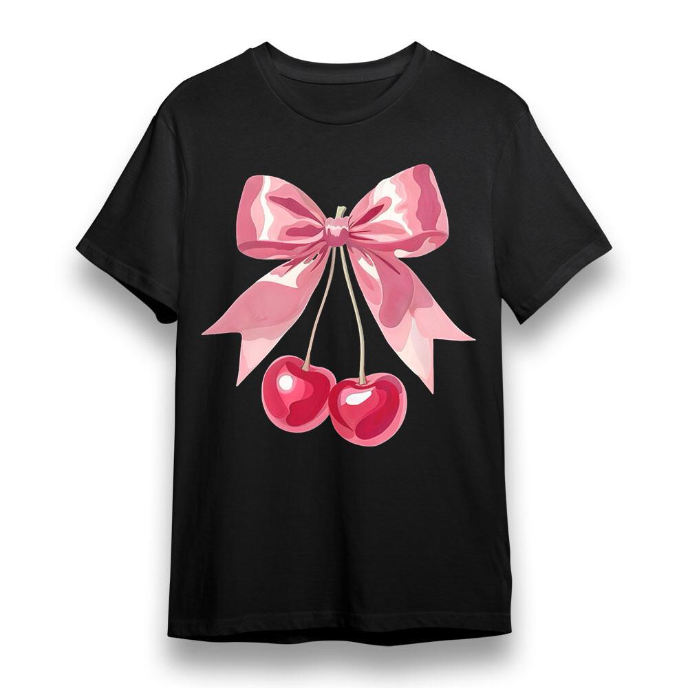 

Women s Oversize T-shirt With Bow Cherry Graphic Unisex Black 100% Cotton Tee S