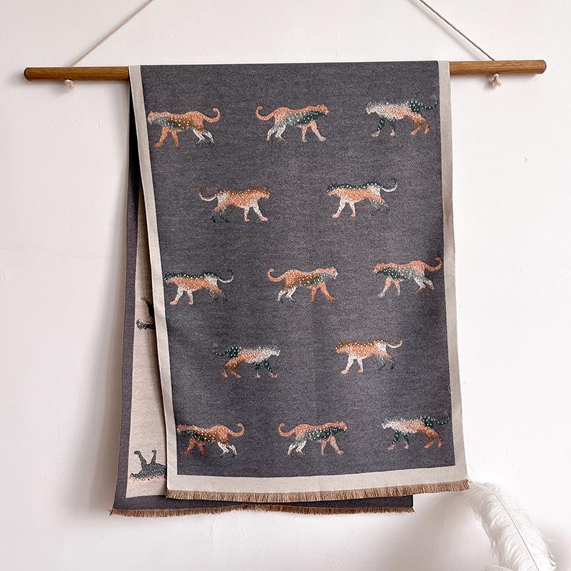 Simple Retro Style Contrasting Colors Double-Sided Imitation Cashmere Scarf Winter High-End Warm Shawl