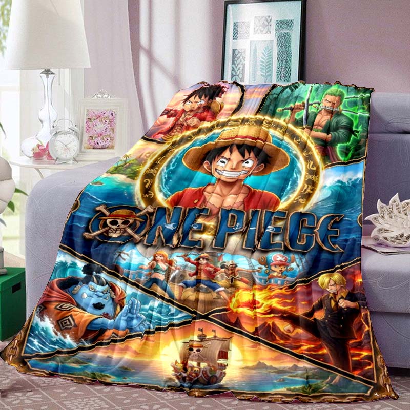 One Piece Anime Print Blanket Warm Comfortable Flannel Blanket for Bedrooms, Sofas, Beds, Chairs, Picnics, Travel -LXR39