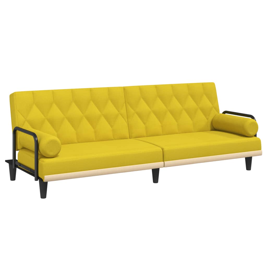 Sofa Bed with Armrests Light Yellow Fabric