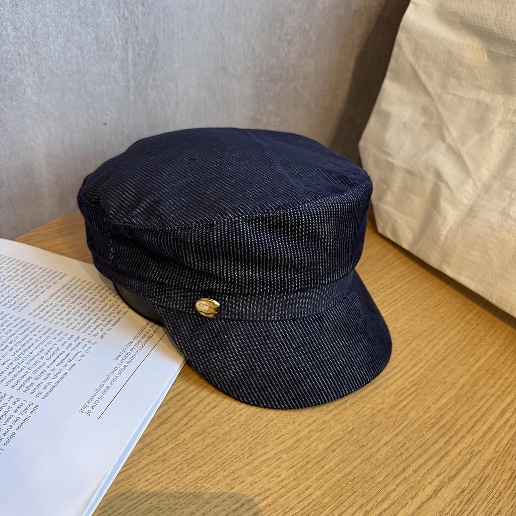 Street Solid Color Style Navy Flat Top Cap Breathable Fabric Urban Casual Wear