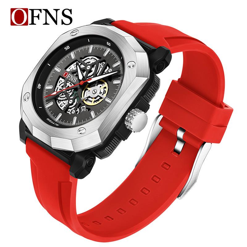 Oufanni Men's Waterproof Luminous Skeleton Quartz Wristwatch with Calendar